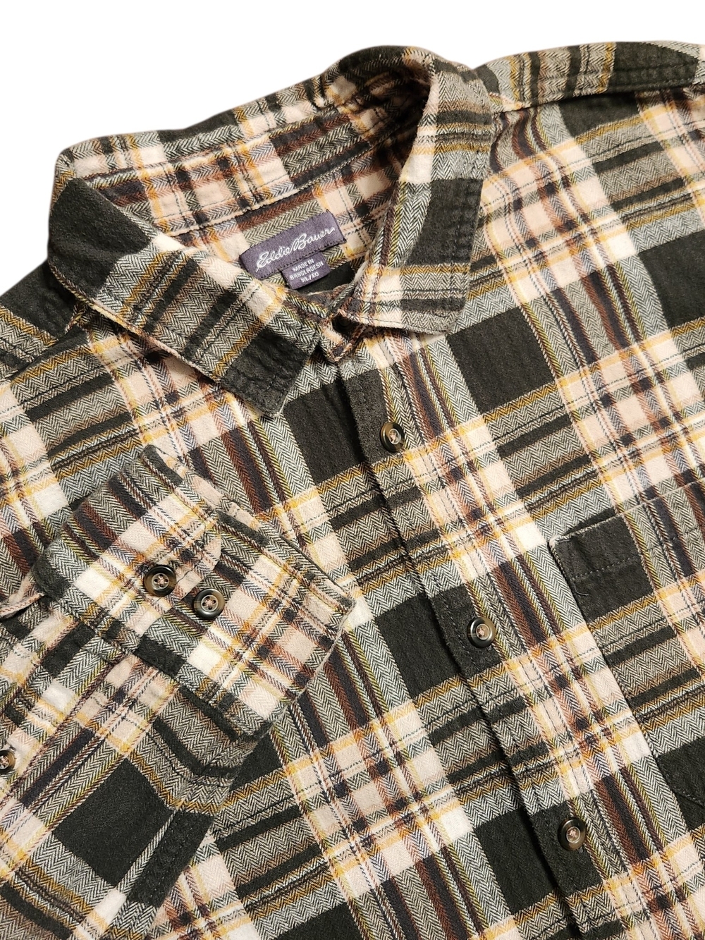 Vintage Plaid Flannel Button-Up Shirt Eddie Bauer Western Americana Men's XL